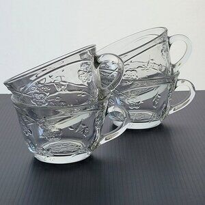 Anchor Hocking Savannah Clear Punch Coffee/Tea Cup, Set of 4, Pressed Floral